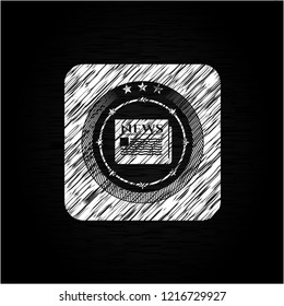 newspaper icon inside chalk emblem