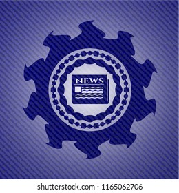 newspaper icon inside emblem with denim high quality background