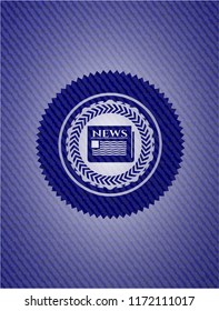newspaper icon inside emblem with denim high quality background