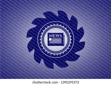 newspaper icon inside emblem with jean texture