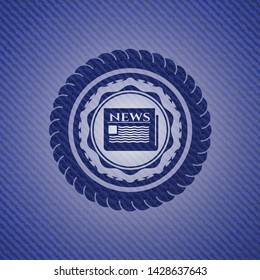 newspaper icon inside emblem with jean texture