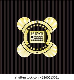 newspaper icon inside gold badge or emblem