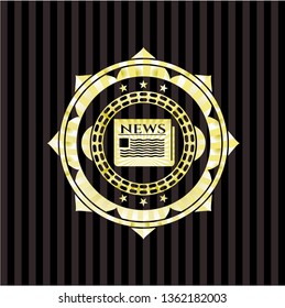 newspaper icon inside gold badge or emblem