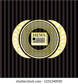 newspaper icon inside gold shiny badge
