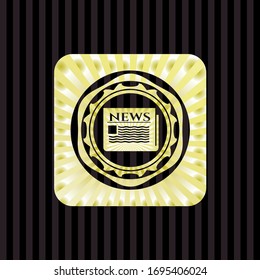 newspaper icon inside gold shiny badge