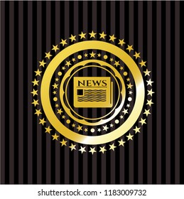 newspaper icon inside golden badge or emblem