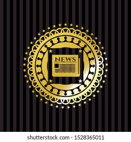 newspaper icon inside golden emblem or badge
