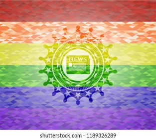 newspaper icon inside lgbt colors emblem 