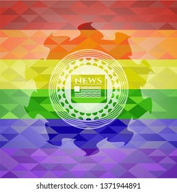 newspaper icon inside lgbt colors emblem 