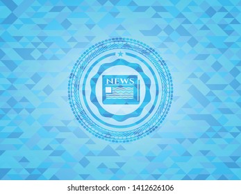 newspaper icon inside light blue mosaic emblem
