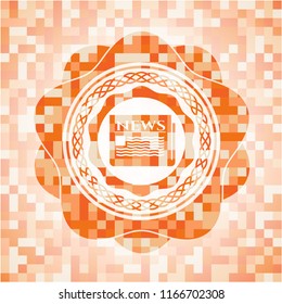 newspaper icon inside orange mosaic emblem