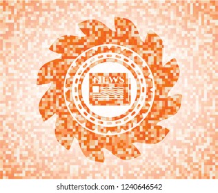 newspaper icon inside orange mosaic emblem