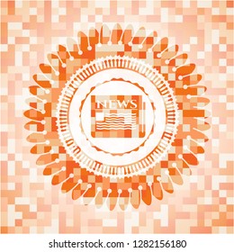 newspaper icon inside orange mosaic emblem
