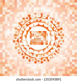 newspaper icon inside orange mosaic emblem with background