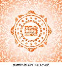 newspaper icon inside orange mosaic emblem