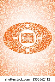 newspaper icon inside orange mosaic emblem with background