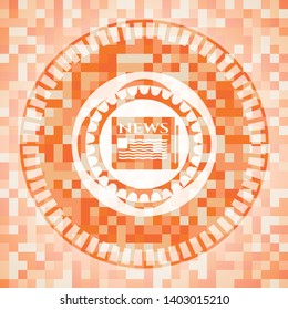 newspaper icon inside orange mosaic emblem