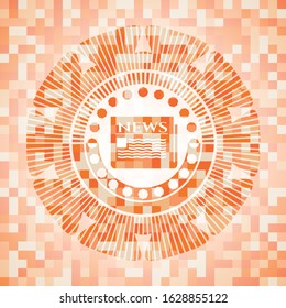 newspaper icon inside orange mosaic emblem