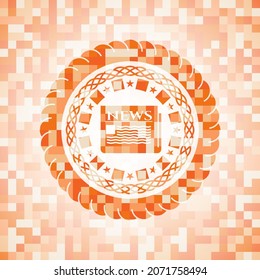 Zeitungssymbol in orangefarbenem Mosaikemblem. 
