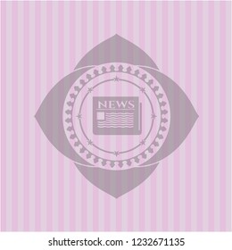 newspaper icon inside pink emblem. Vintage.