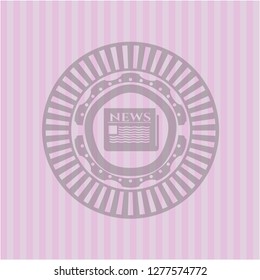 newspaper icon inside pink emblem