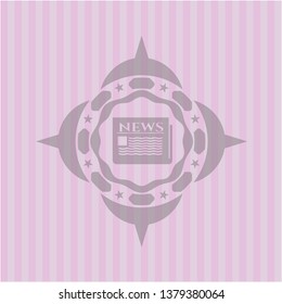 newspaper icon inside pink emblem. Retro