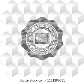 newspaper icon inside realistic grey emblem with cube white background