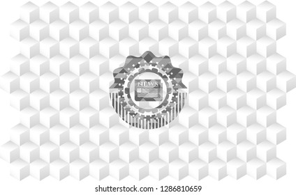newspaper icon inside realistic grey emblem with cube white background
