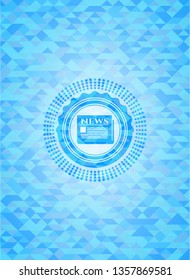 newspaper icon inside realistic light blue mosaic emblem