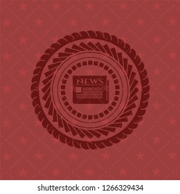 newspaper icon inside realistic red emblem