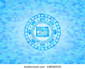 newspaper icon inside realistic sky blue mosaic emblem