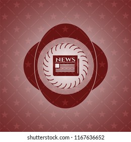 newspaper icon inside red emblem. Retro