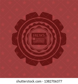 newspaper icon inside red emblem. Retro