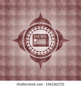 newspaper icon inside red geometric emblem. Seamless.