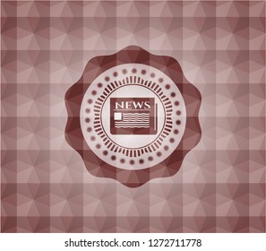 newspaper icon inside red seamless polygonal badge.