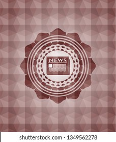 newspaper icon inside red seamless geometric pattern emblem. Seamless.