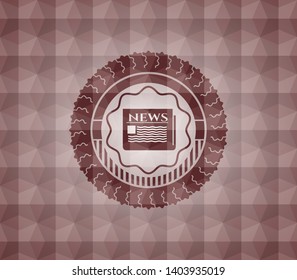 newspaper icon inside red seamless badge with geometric pattern background.
