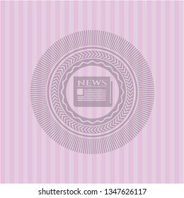 newspaper icon inside retro style pink emblem