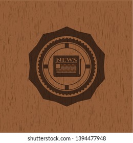 newspaper icon inside retro style wood emblem