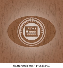 newspaper icon inside retro style wooden emblem