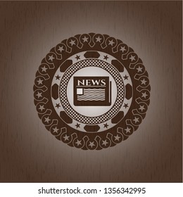 newspaper icon inside retro wood emblem