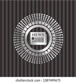 newspaper icon inside silver badge or emblem