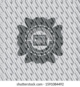 newspaper icon inside silver emblem or badge. Scales pattern. Vector Illustration. Detailed.