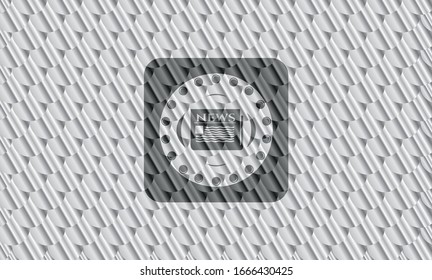 ícono de periódico dentro del emblema brillante plateado. Patrón de escalas. Ilustración vectorial. Detallado.