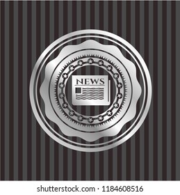newspaper icon inside silvery badge or emblem