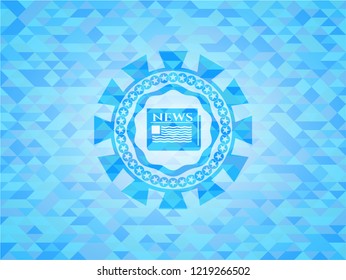 newspaper icon inside sky blue mosaic emblem