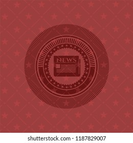 newspaper icon inside vintage red emblem
