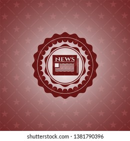 newspaper icon inside vintage red emblem