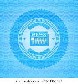newspaper icon inside water concept style badge.