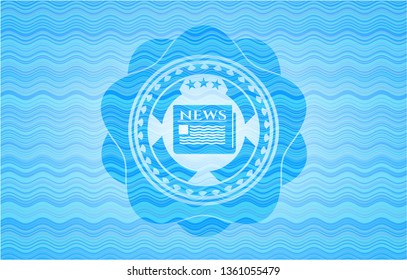 newspaper icon inside water representation emblem.